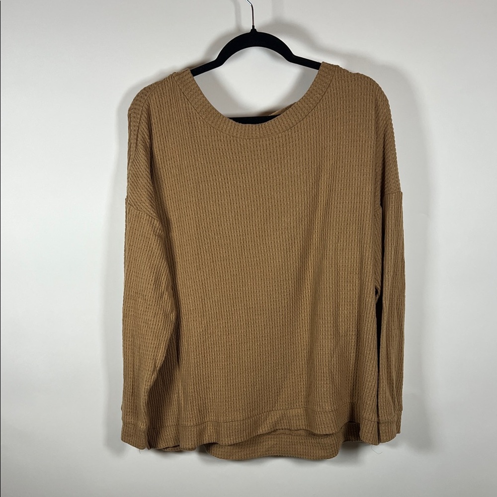 Stylish camel waffle Sweater with Crisscross Back